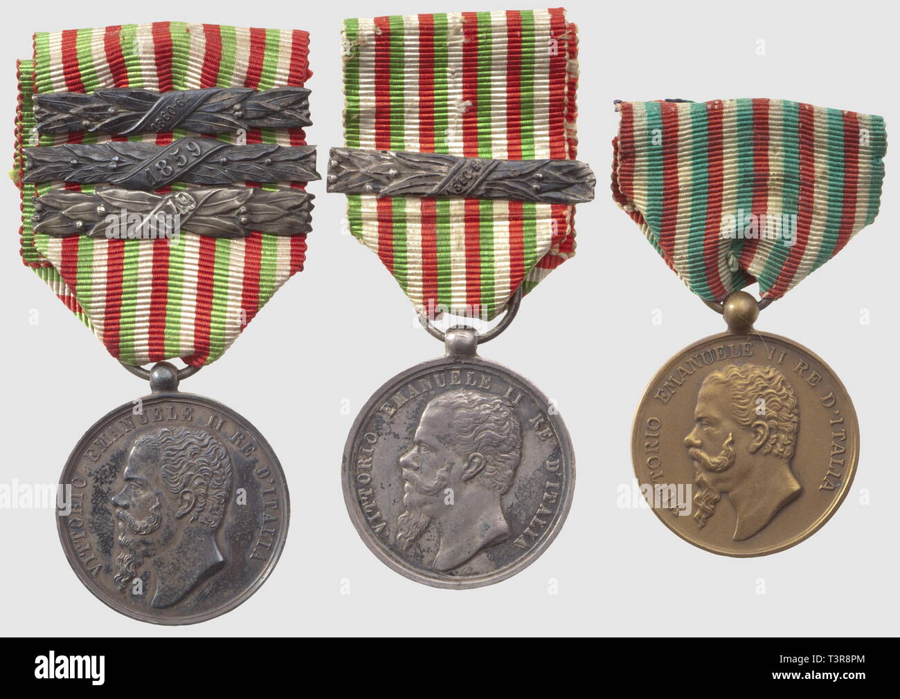 Médaille pour l'indépendance, en argent, non signée, avec 3 barrettes, '1849', '1859' et '1860/61'. Commune sur un autre exemplaire avec barrette '1860-61', une autre médaille en bronze, Additional-Rights Clearance-Info-Not-Available- Banque D'Images