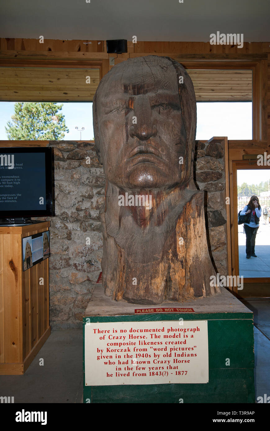 Visage de statue de Cheval Fou (par le sculpteur Korczak Ziolkowski) au Crazy Horse Memorial, le Dakota du Sud, USA Banque D'Images