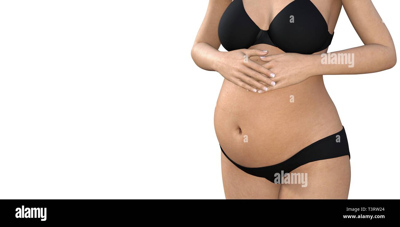 Femme enceinte de toucher son gros ventre. Close up. La maternité, la grossesse, les gens et l'attente concept. Femme enceinte attend bébé Banque D'Images