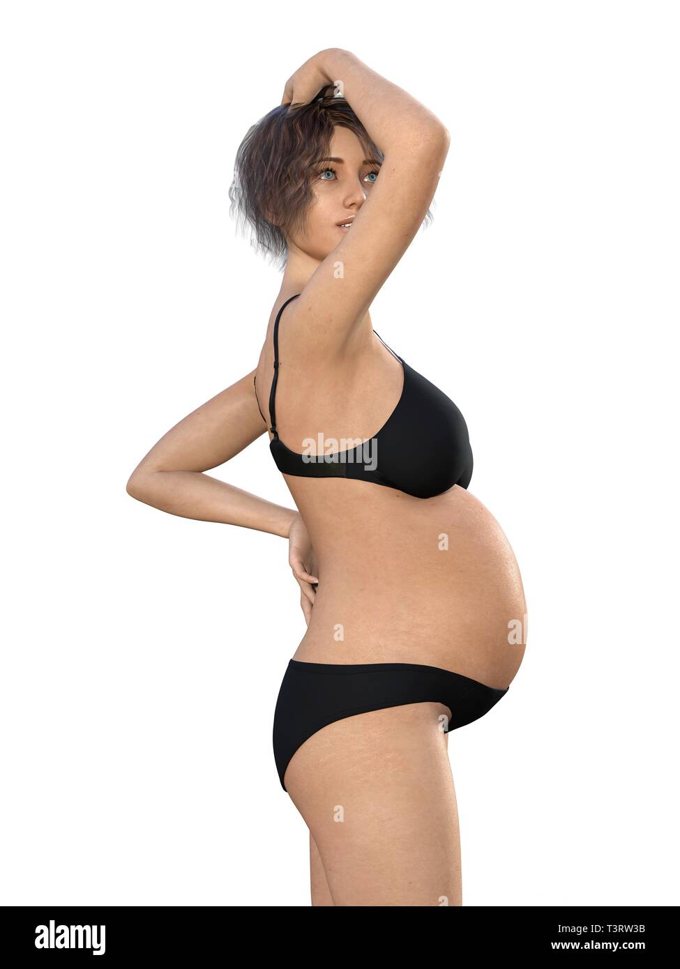 Femme enceinte est épuisé - isolatet on white Banque D'Images