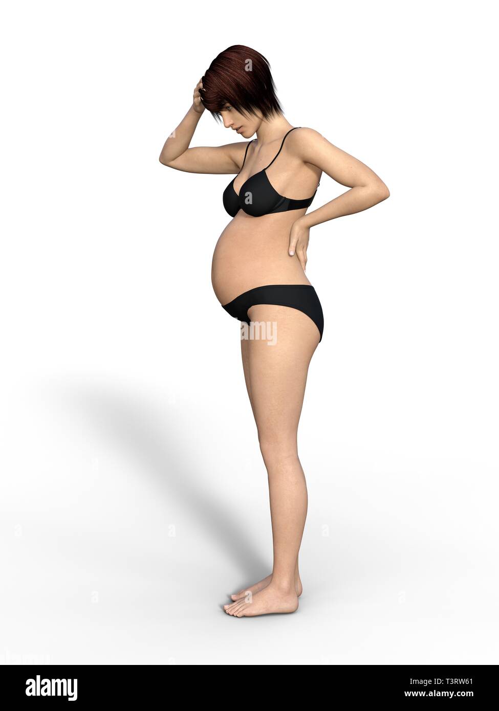 Femme enceinte est épuisé - isolatet on white Banque D'Images