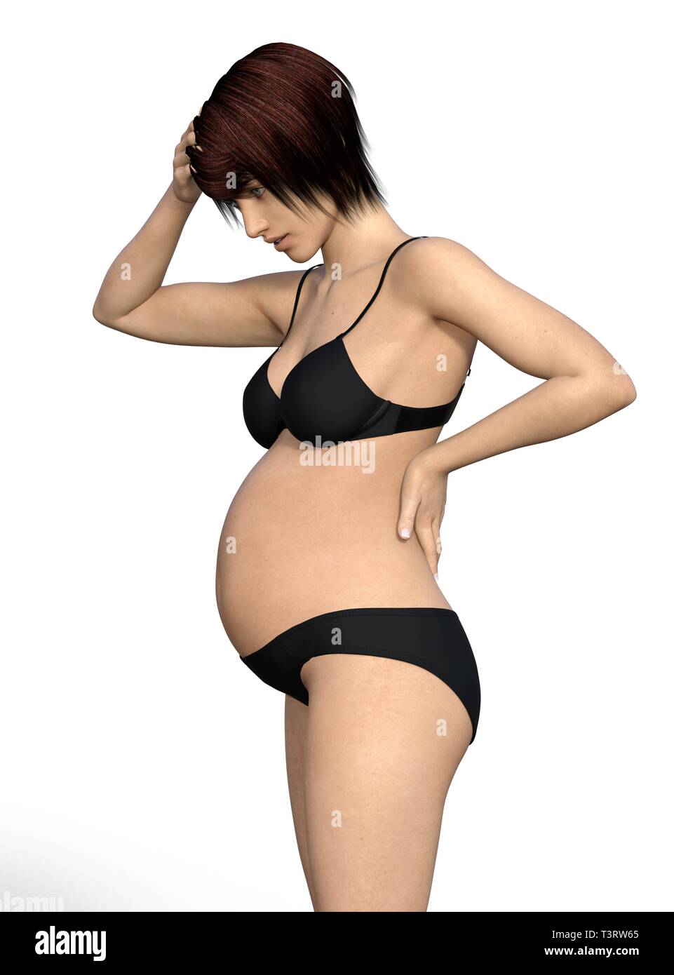 Femme enceinte est épuisé - isolatet on white Banque D'Images