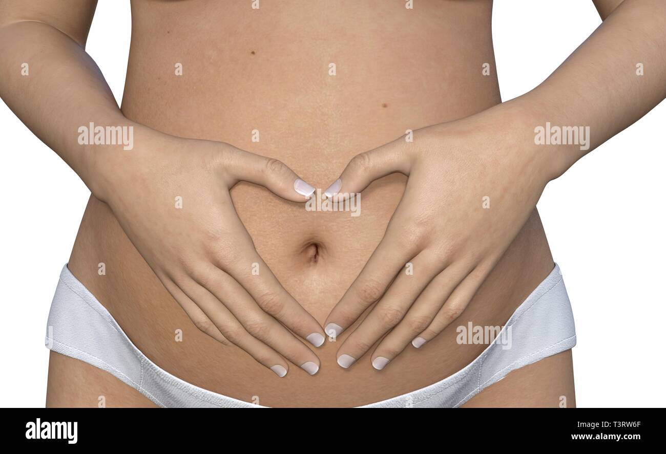 Femme enceinte de toucher son gros ventre. Close up. La maternité, la grossesse, les gens et l'attente concept. Femme enceinte attend bébé Banque D'Images