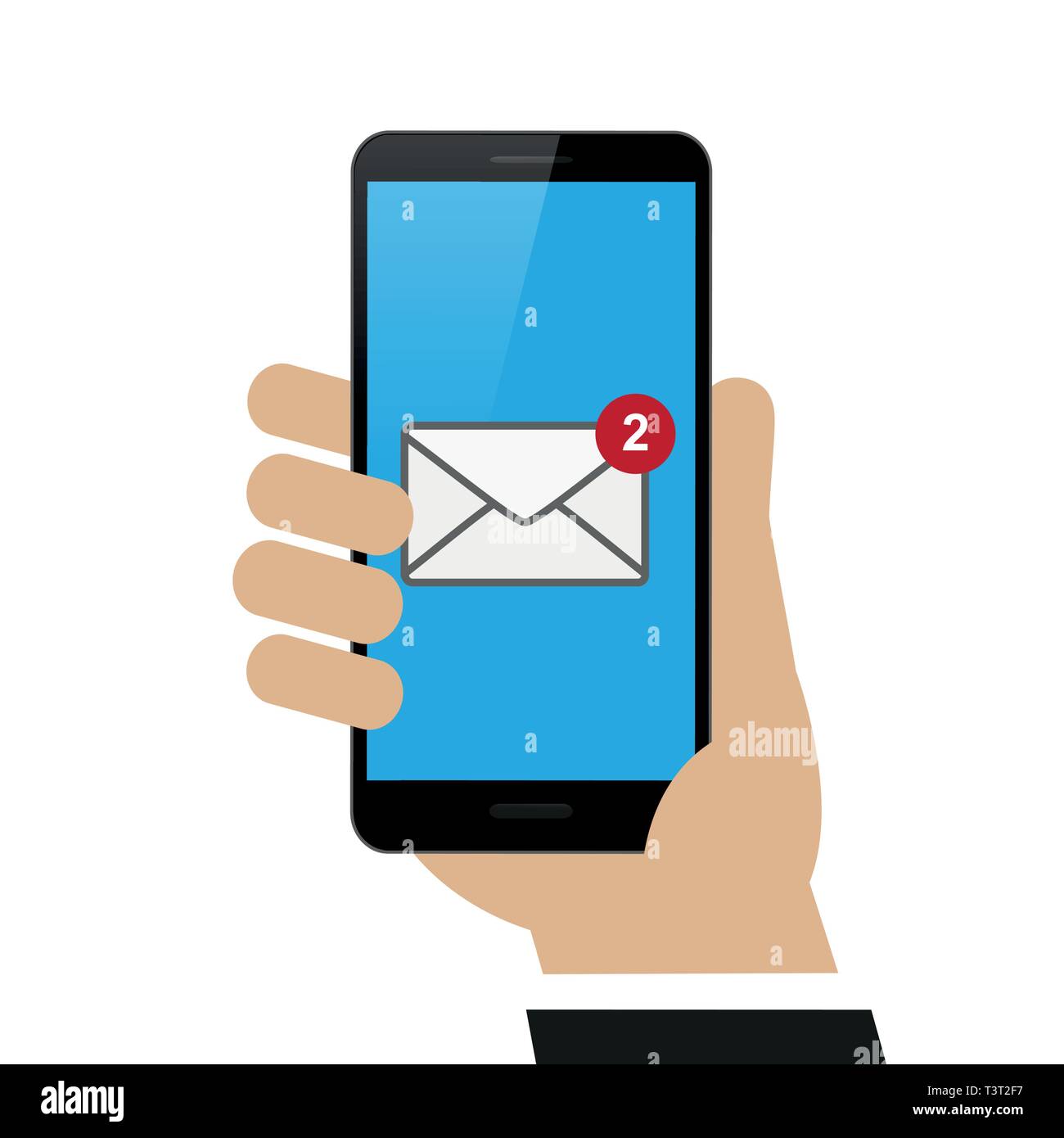 Mains courantes smartphone avec deux nouveaux messages entrants isolé sur fond blanc vector illustration EPS10 Illustration de Vecteur