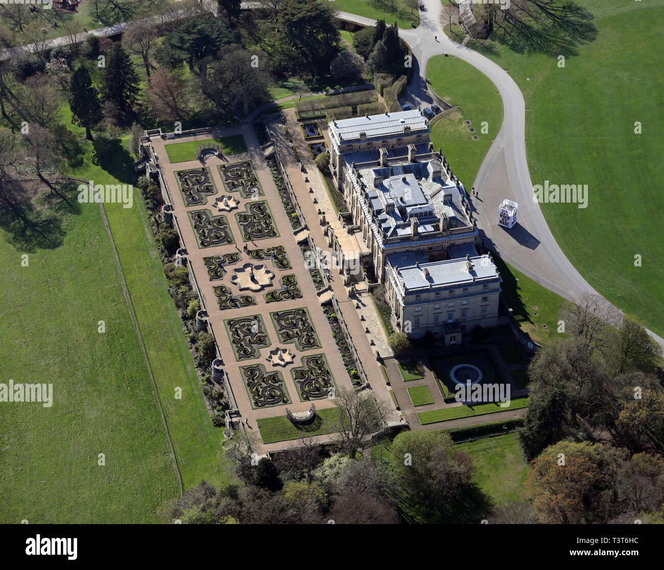 Vue aérienne de Harewood House dans le West Yorkshire Banque D'Images