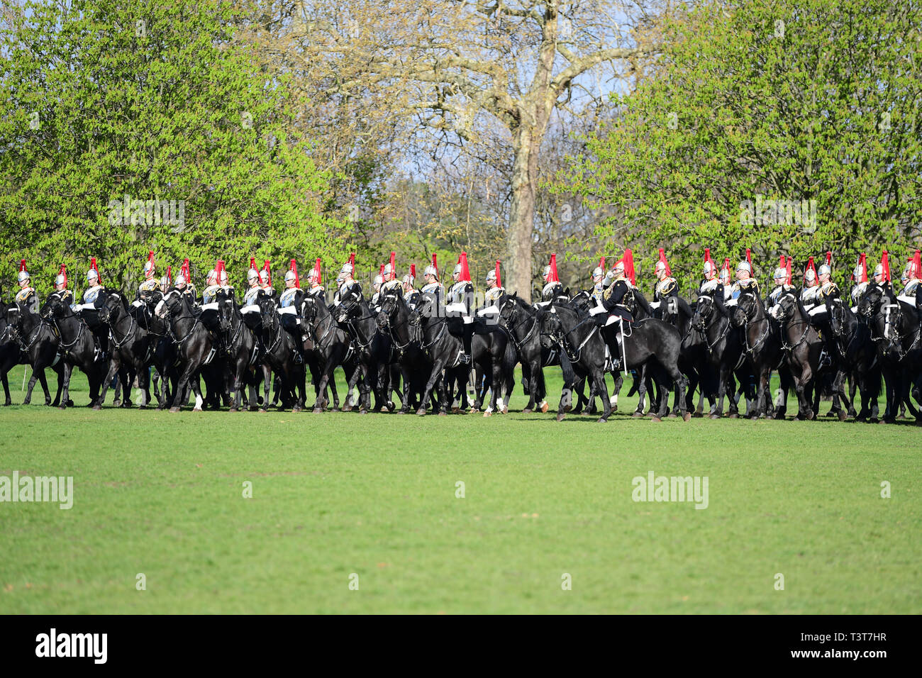 La Household Cavalry régiment monté sur le défilé pour le Major général en matière d'inspection à Hyde Park, Londres. Banque D'Images