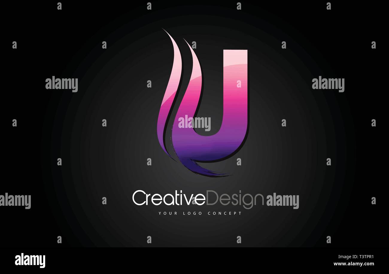 Pourpre Violet Lettre U Trait de peinture brosse Design. Lettre Logo sur fond noir Illustration de Vecteur