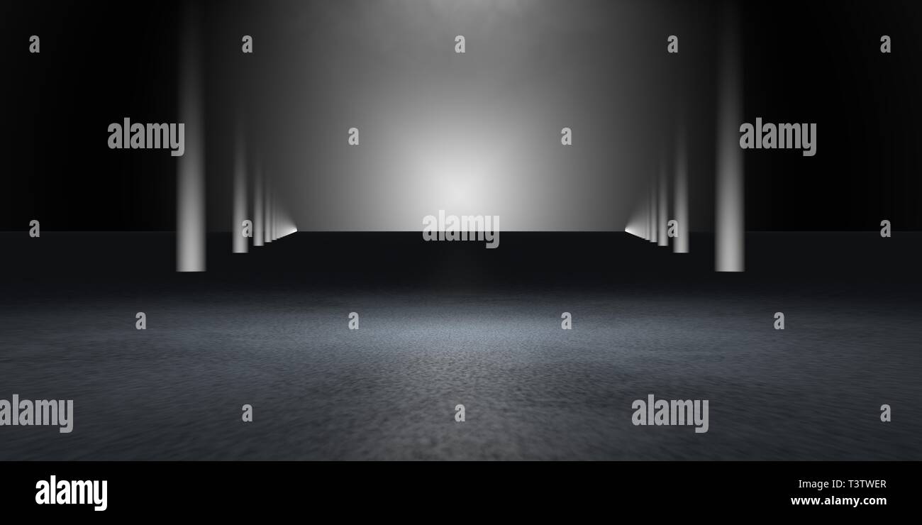 Le rendu 3D d'une scène sombre avec feux futuriste abstract Banque D'Images