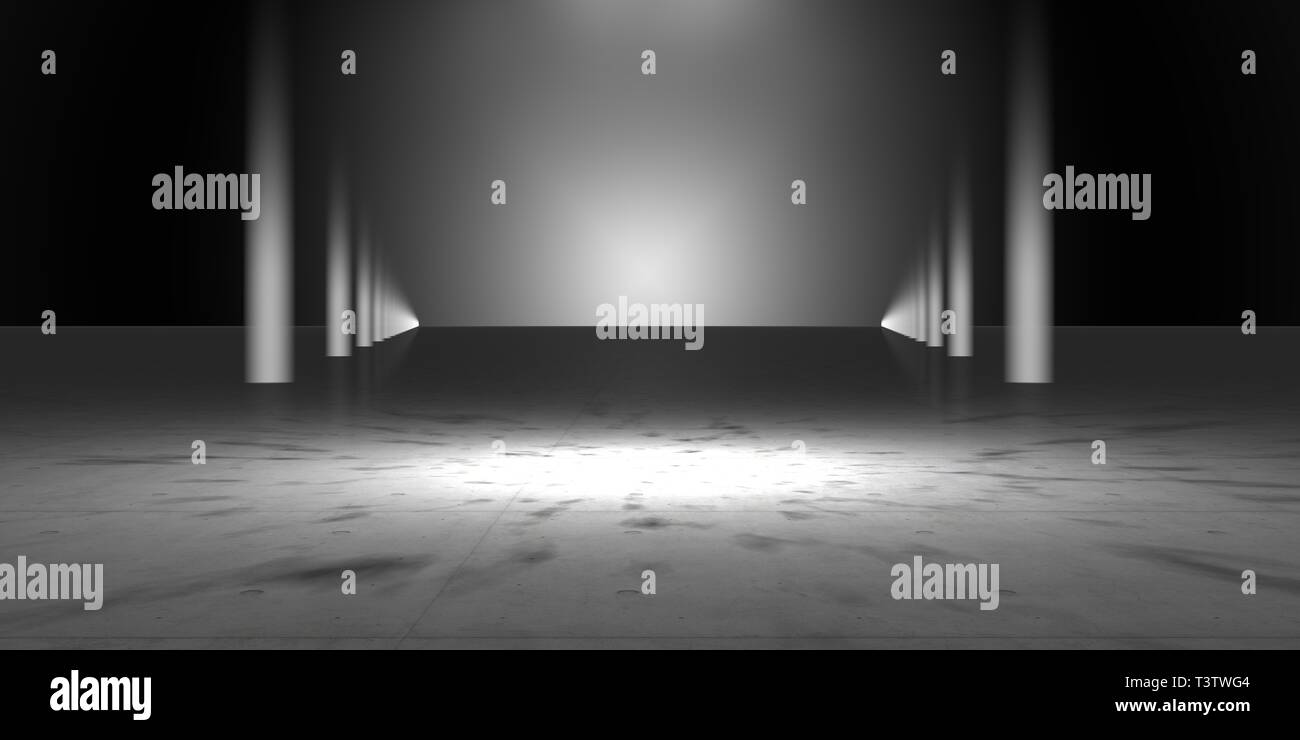 Le rendu 3D d'une scène sombre avec feux futuriste abstract Banque D'Images