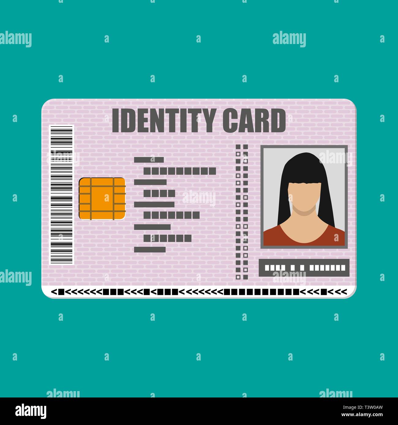 L'icône de carte d'identité. Carte d'identité, de la carte nationale d'identité, passeport carte avec puce électronique et femme photo. Vector illustration en modèle plat Illustration de Vecteur
