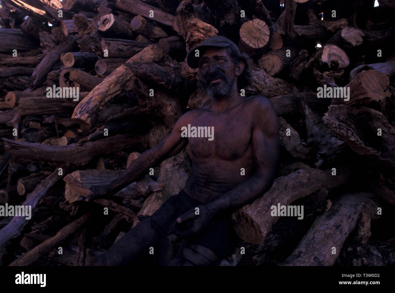 La production de charbon végétal pour être utilisé comme combustible pour produire de la fonte brute - le produit intermédiaire de la fonte de minerai de fer - augmente la déforestation biome Cerrado - l'État du Mato Grosso do Sul, centre-ouest du Brésil. Aciéries modernes et d'une ligne de fer de réduction du fer en fusion le transfert des plantes à l'aide d'une louche pour une utilisation immédiate dans les fours d'acier. Banque D'Images