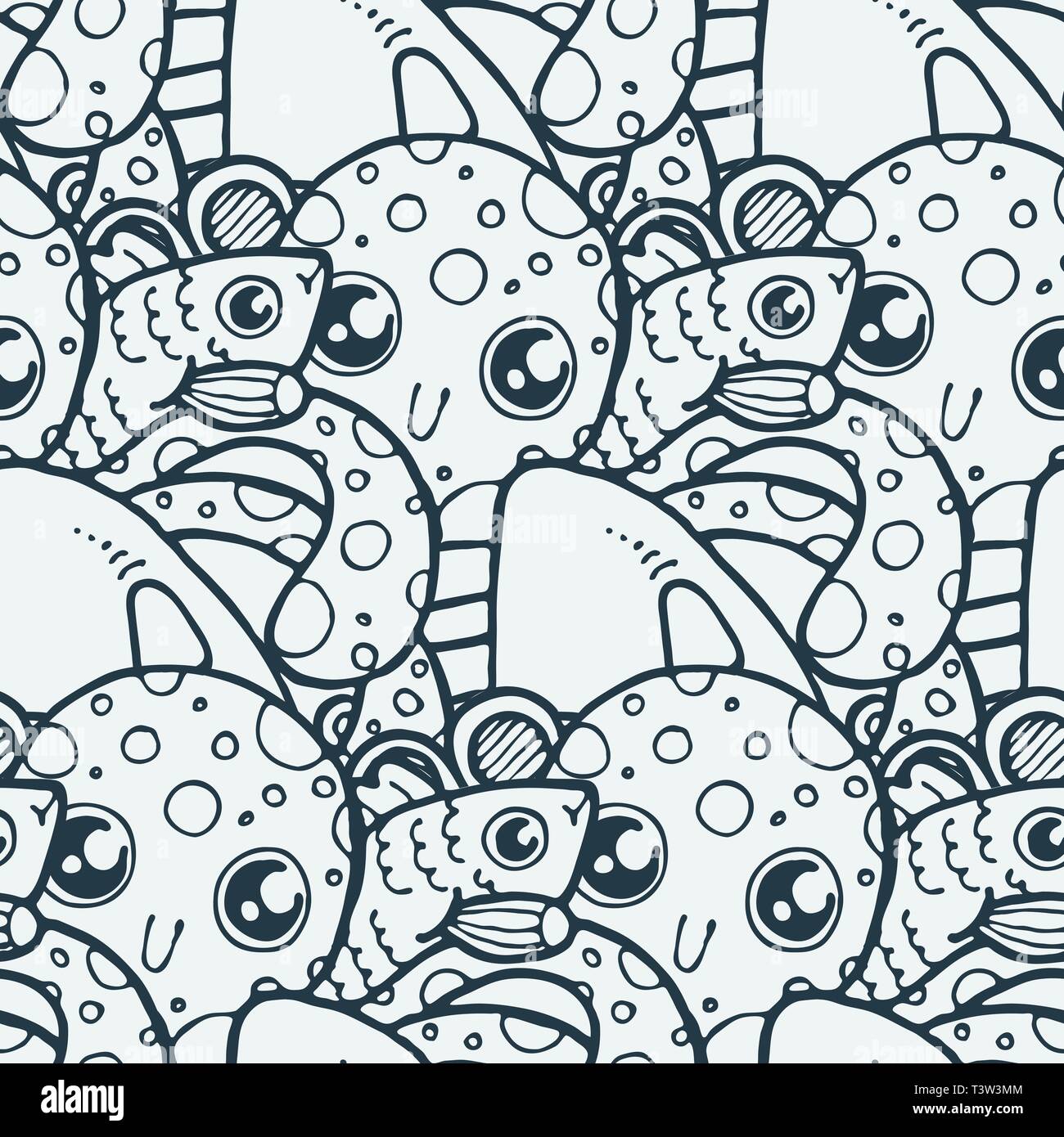 Doodle transparente avec motif mignon ocean éléments. Image vectorielle sans fin. Coloriage Illustration de Vecteur