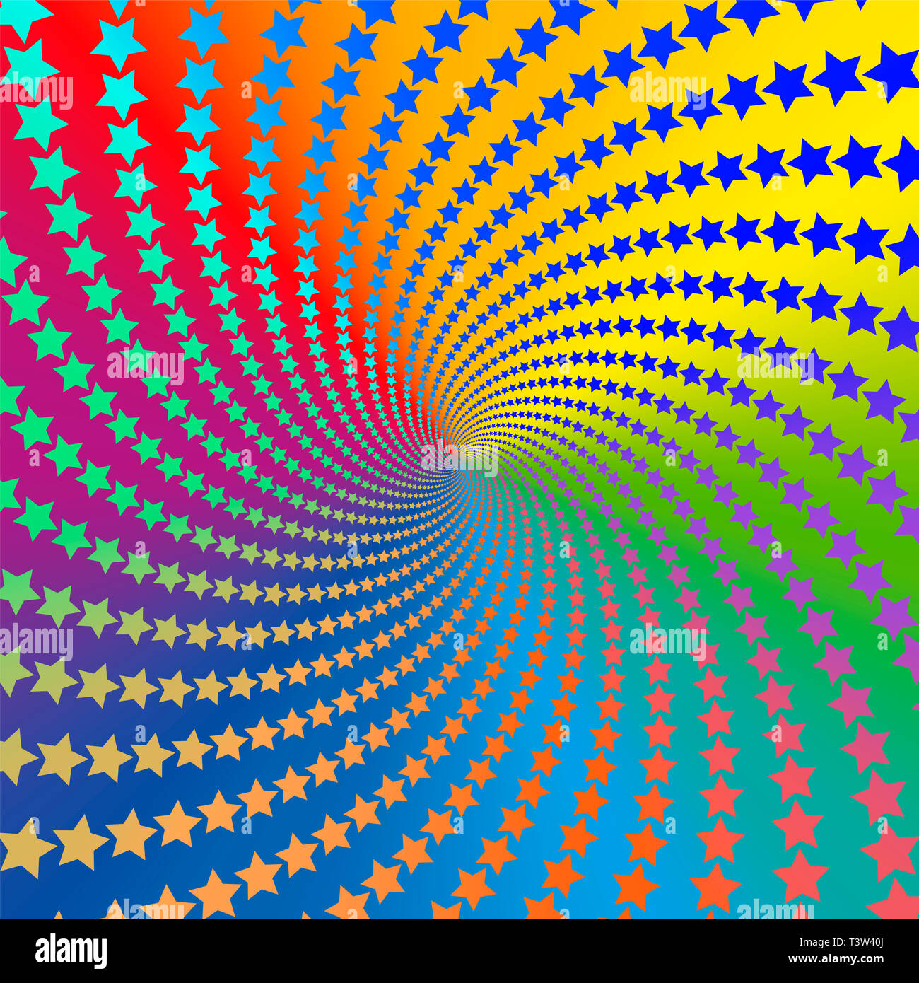 Étoile et spirale. Coloré, psychédélique, hypnose, transe, dynamique, énergique, vif, intensif, background illustration fractale circulaire. Banque D'Images