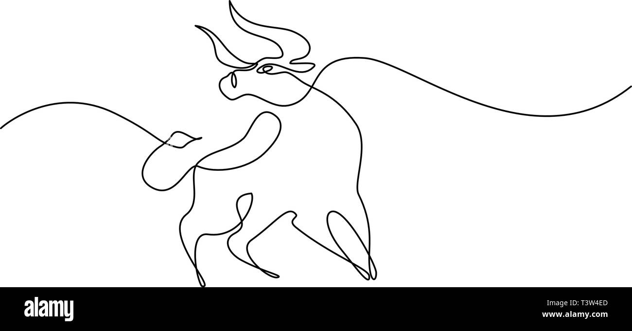 Un style de dessin de ligne continue. Vache taureau icône. Vector illustration. Illustration de Vecteur