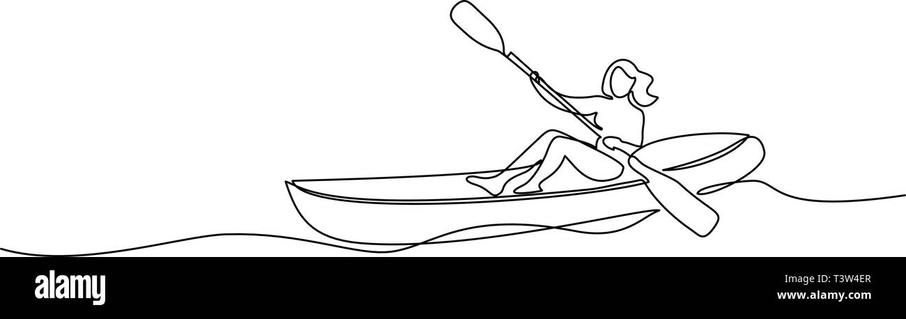 Une ligne continue dimensions Femme en canoe été voyage vector illustration Illustration de Vecteur