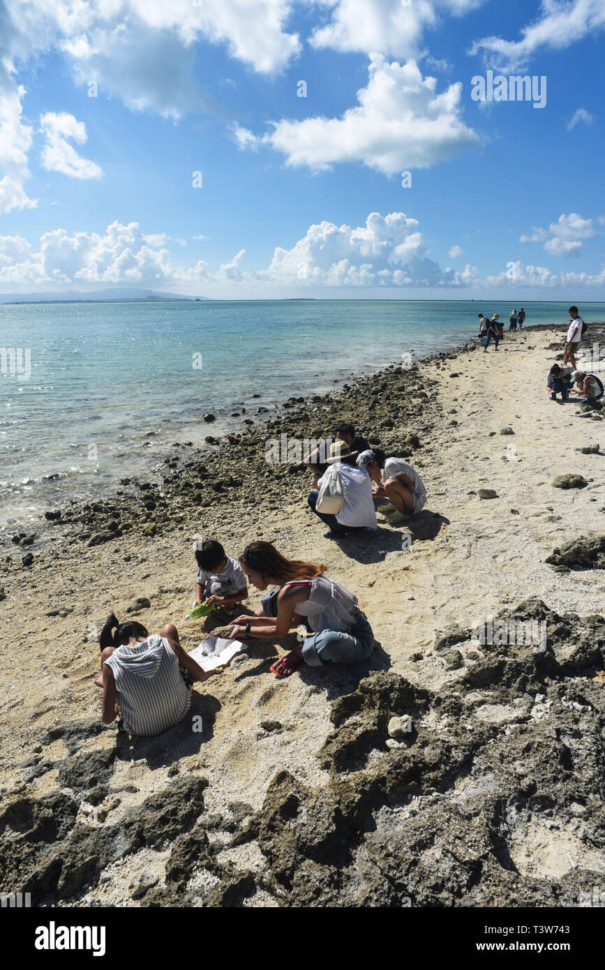 Kaiji Beach sur l'île de Taketomi dans les îles Yaeyama de Okinawa, célèbre pour son sable star ou hoshizuna. Banque D'Images