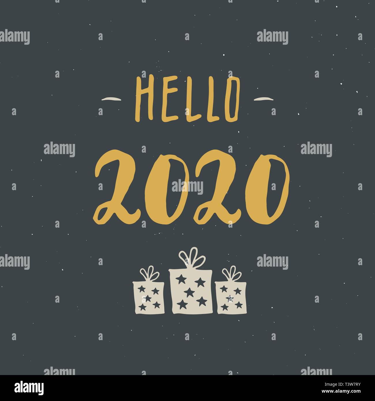 Carte de vœux de Nouvel An, bonjour 2020. Salutations typographiques Design. Lettrage calligraphie pour Holiday Greeting. Hand Drawn Vector Texte Lettrage illustr Illustration de Vecteur