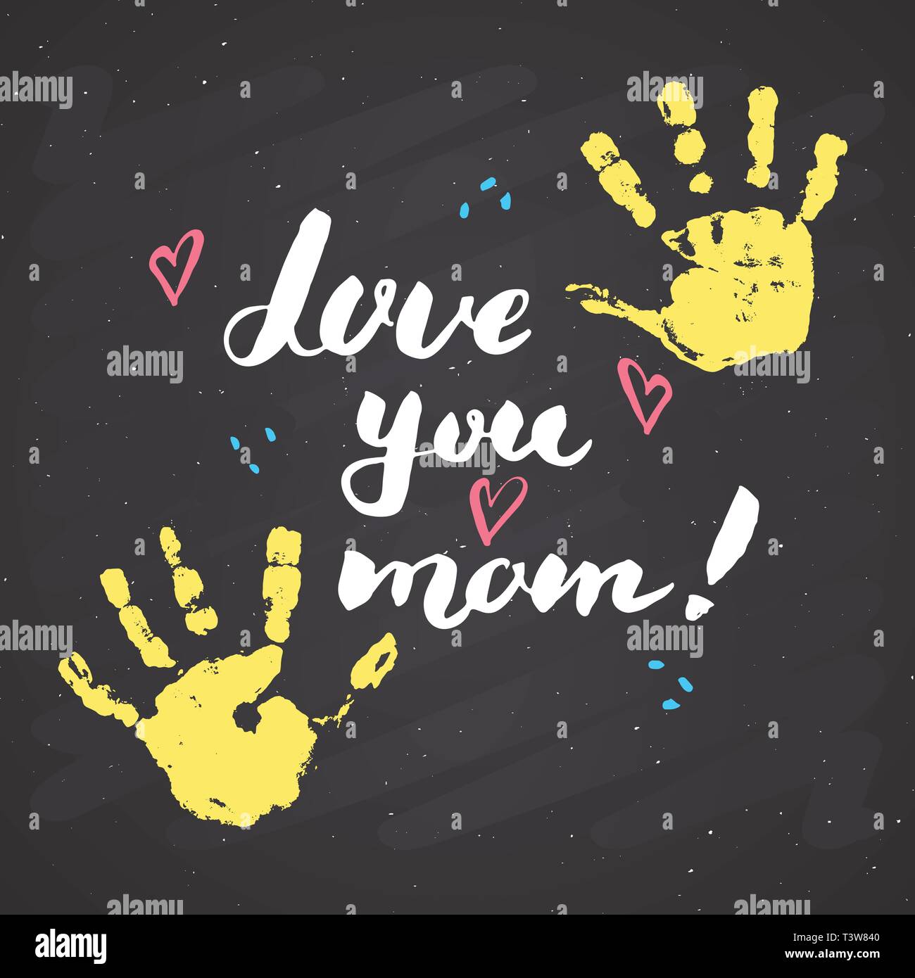 T Aime Maman Lettrage Manuscrit De Calligraphie De Signer La Fete Des Meres Carte De Souhaits Dessines A La Main Main De Bebe Avec Timbre Peinture Vector Illustration A Chalk Image Vectorielle