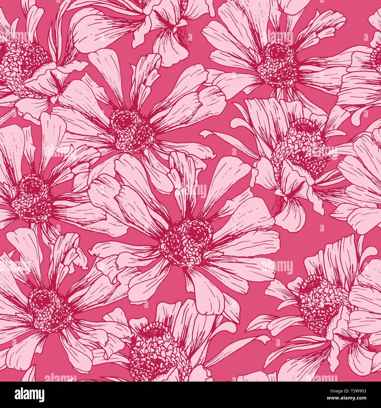 Rose romantique modèle transparente pour la Saint-Valentin Maison de Wrapping Paper Design. Vector floral féminin modèle avec fond d'Helenium autumnale Flower Illustration de Vecteur