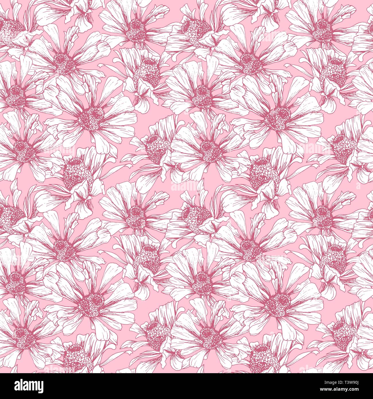 Rose romantique modèle transparente pour la Saint-Valentin Maison de Wrapping Paper Design. Vector floral féminin modèle avec fond d'Helenium autumnale Flower Illustration de Vecteur