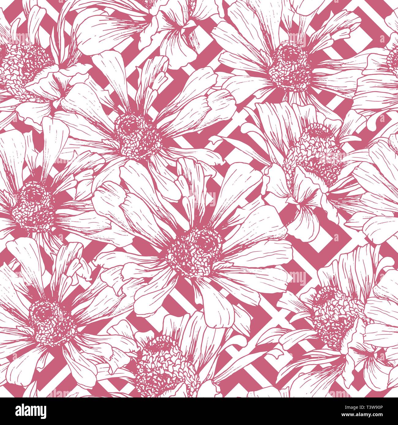Rose romantique modèle transparente pour la Saint-Valentin Maison de Wrapping Paper Design. Vector floral féminin modèle avec fond d'Helenium autumnale Flower Illustration de Vecteur