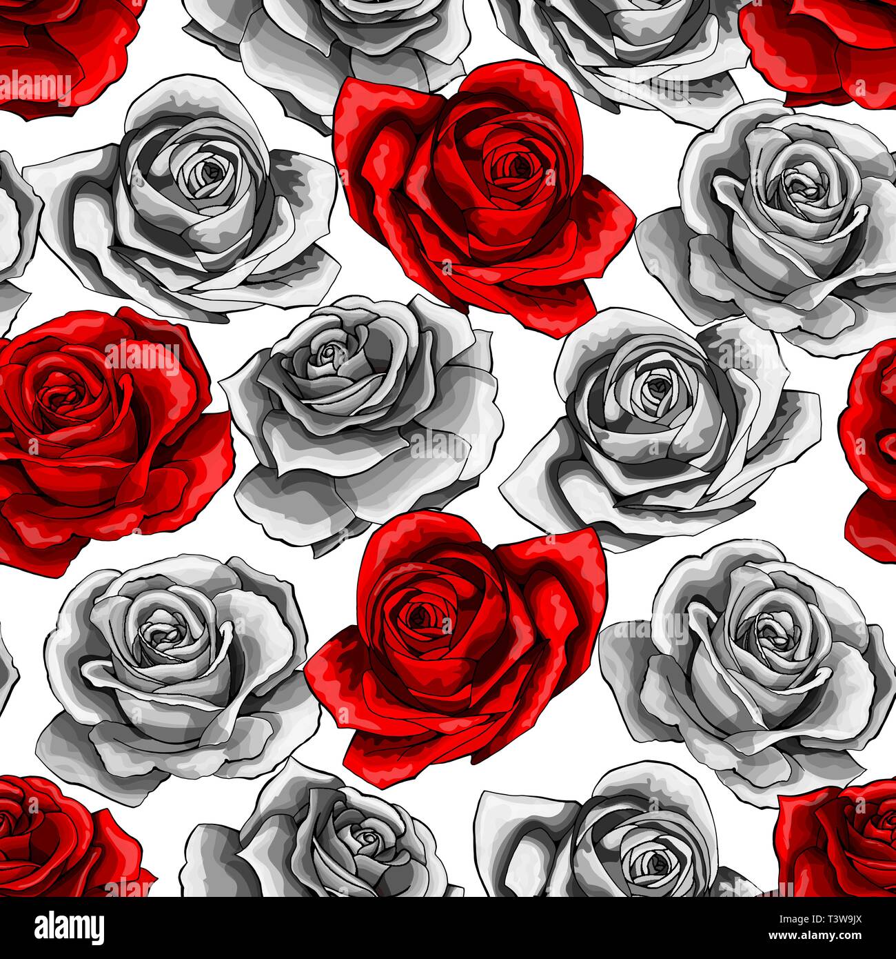 Demi-ton Vector hand drawn rose fleur fleur fleur modèle transparente Illustration de Vecteur