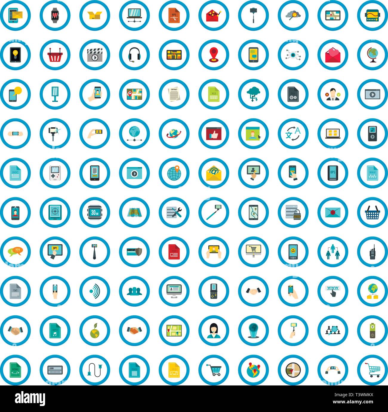100 shopping smartphone icons set, style plat Illustration de Vecteur