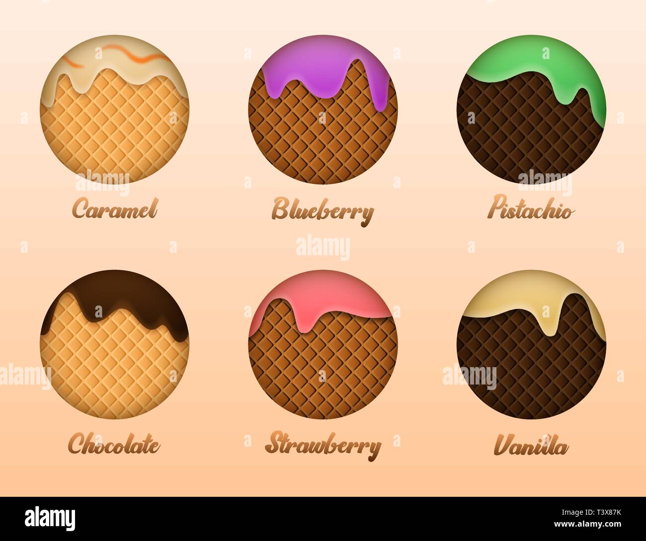 La crème glacée. Ensemble de douceur d'été avec la texture. Illustration de Vecteur
