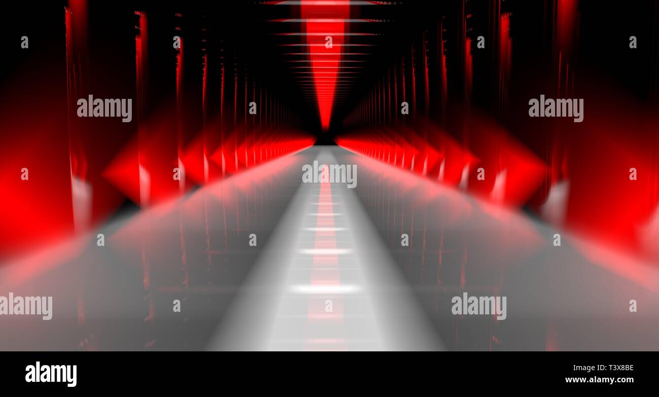 Le rendu 3D d'une scène sombre avec feux futuriste abstract Banque D'Images