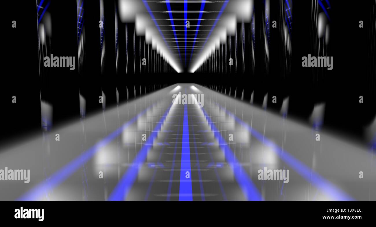 Le rendu 3D d'une scène sombre avec feux futuriste abstract Banque D'Images