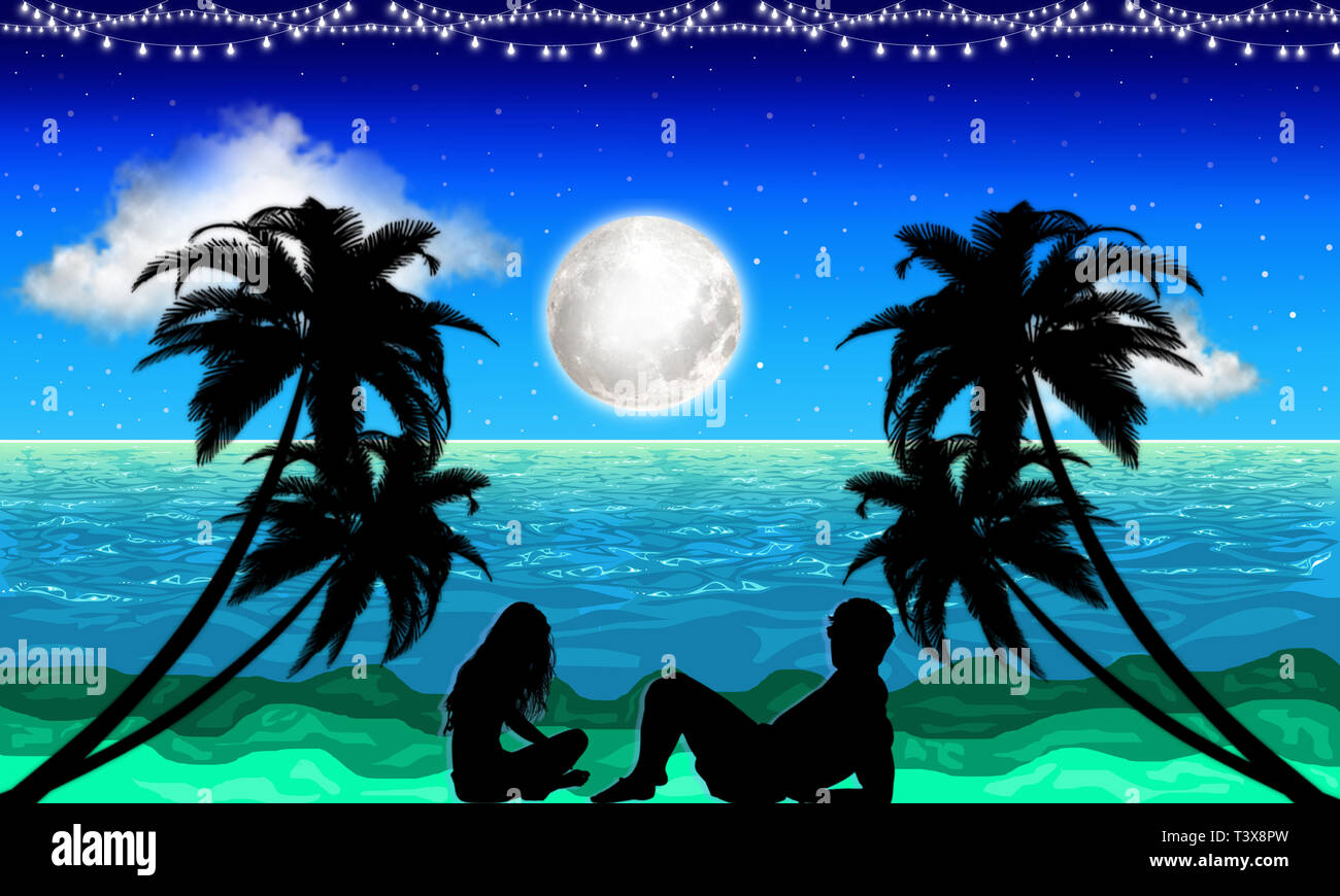 Couple Romantique Sur La Plage Dans Un Beau Paysage Marin Couple Amoureux Dans Lune De Miel Romantique Sur La Plage Couple D Amoureux Sur La Cote Tropicale Au Soir Photo Stock Alamy