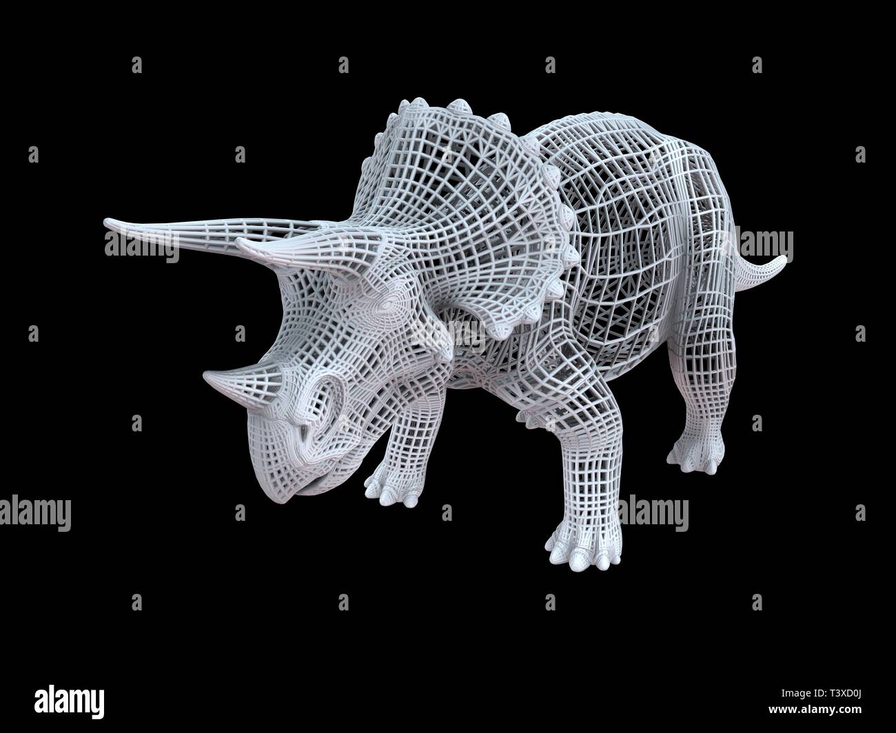 Le rendu 3D d'un isoalted dino à fil blanc sur fond noir Banque D'Images