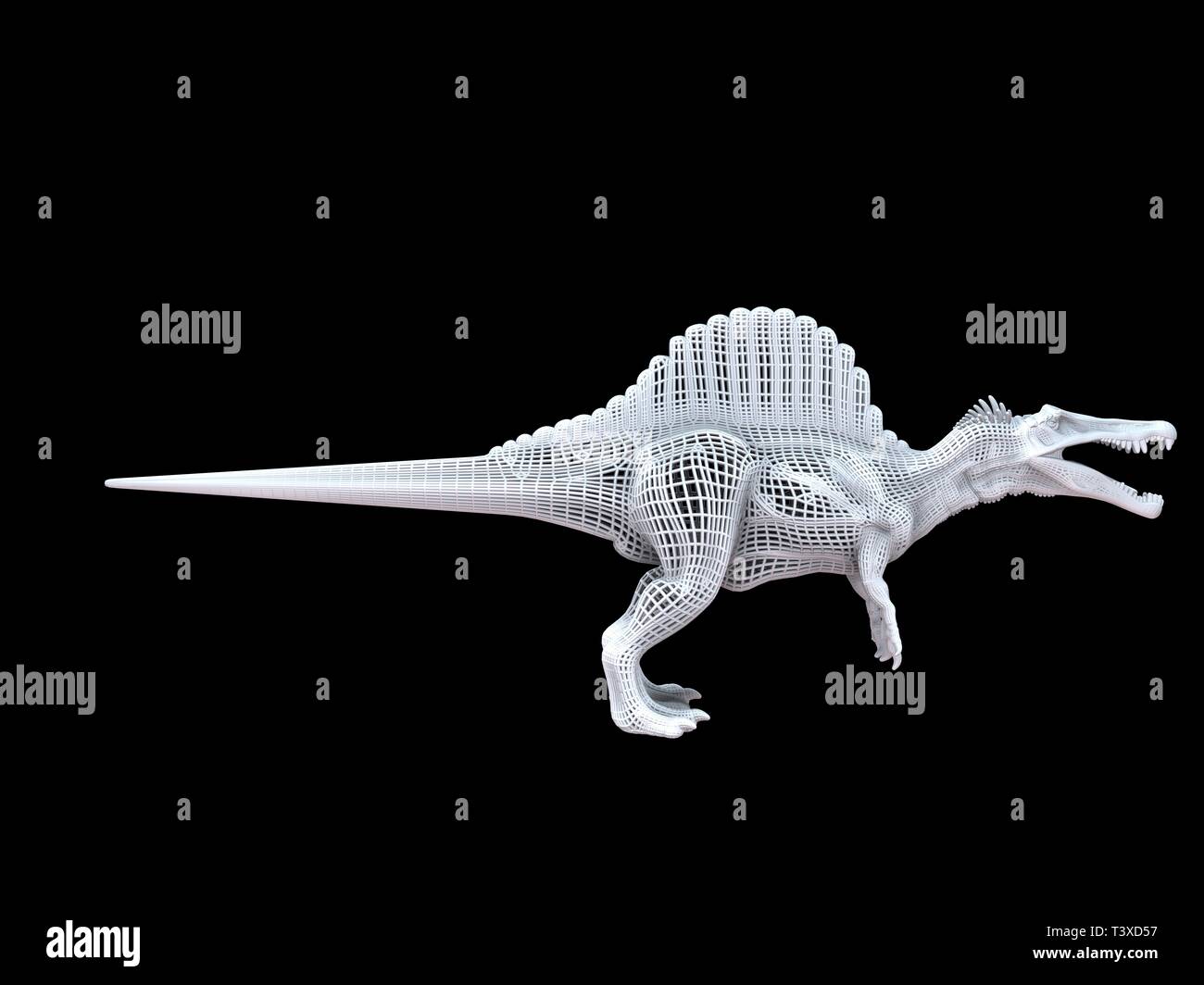 Le rendu 3D d'un isoalted dino à fil blanc sur fond noir Banque D'Images