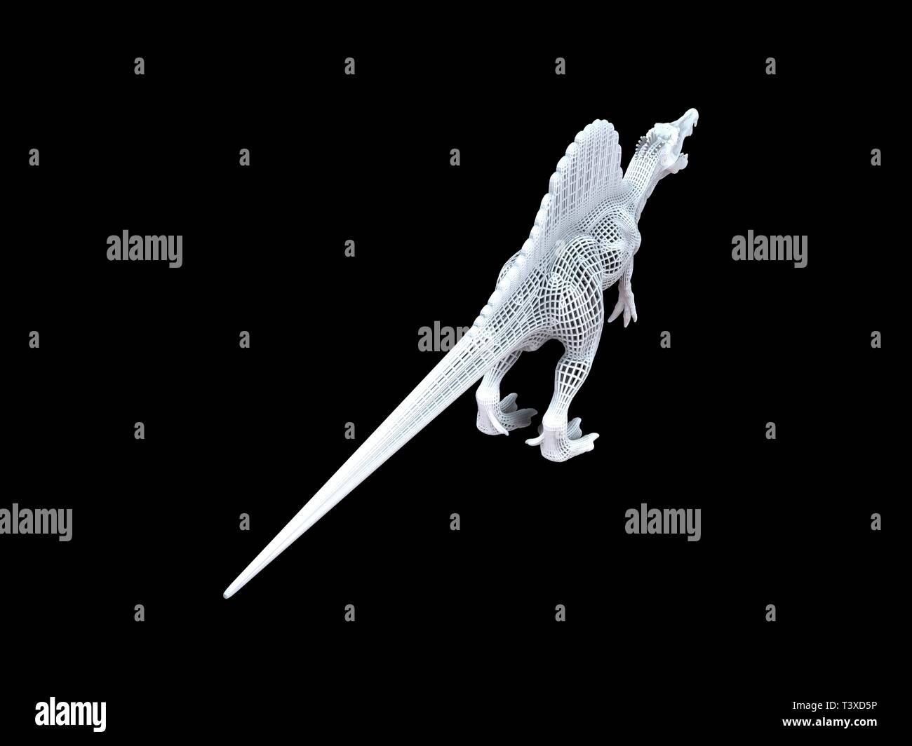 Le rendu 3D d'un isoalted dino à fil blanc sur fond noir Banque D'Images