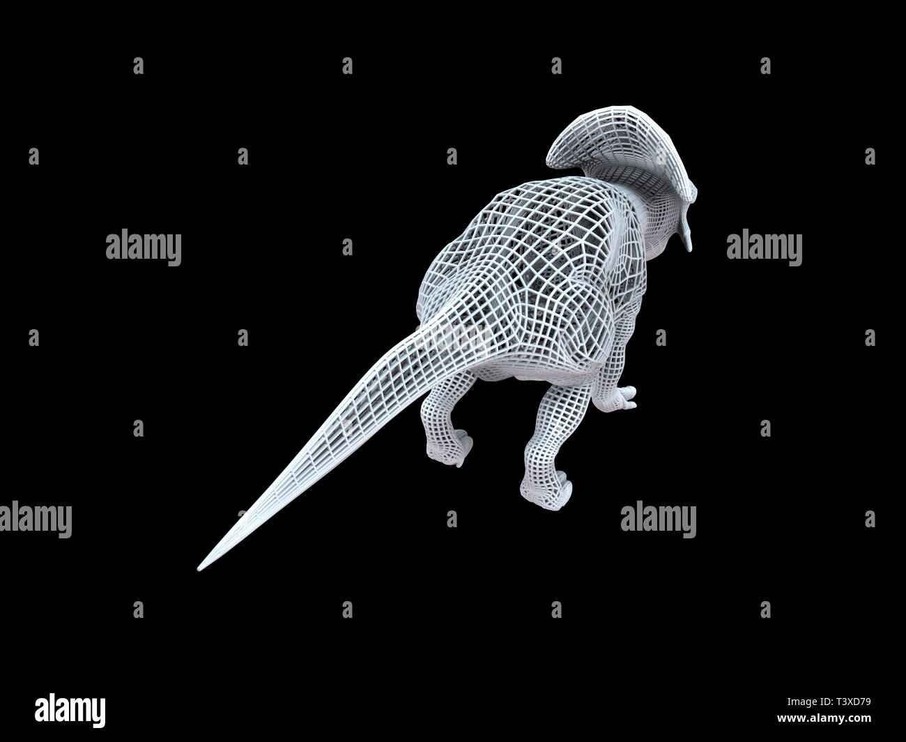 Le rendu 3D d'un isoalted dino à fil blanc sur fond noir Banque D'Images