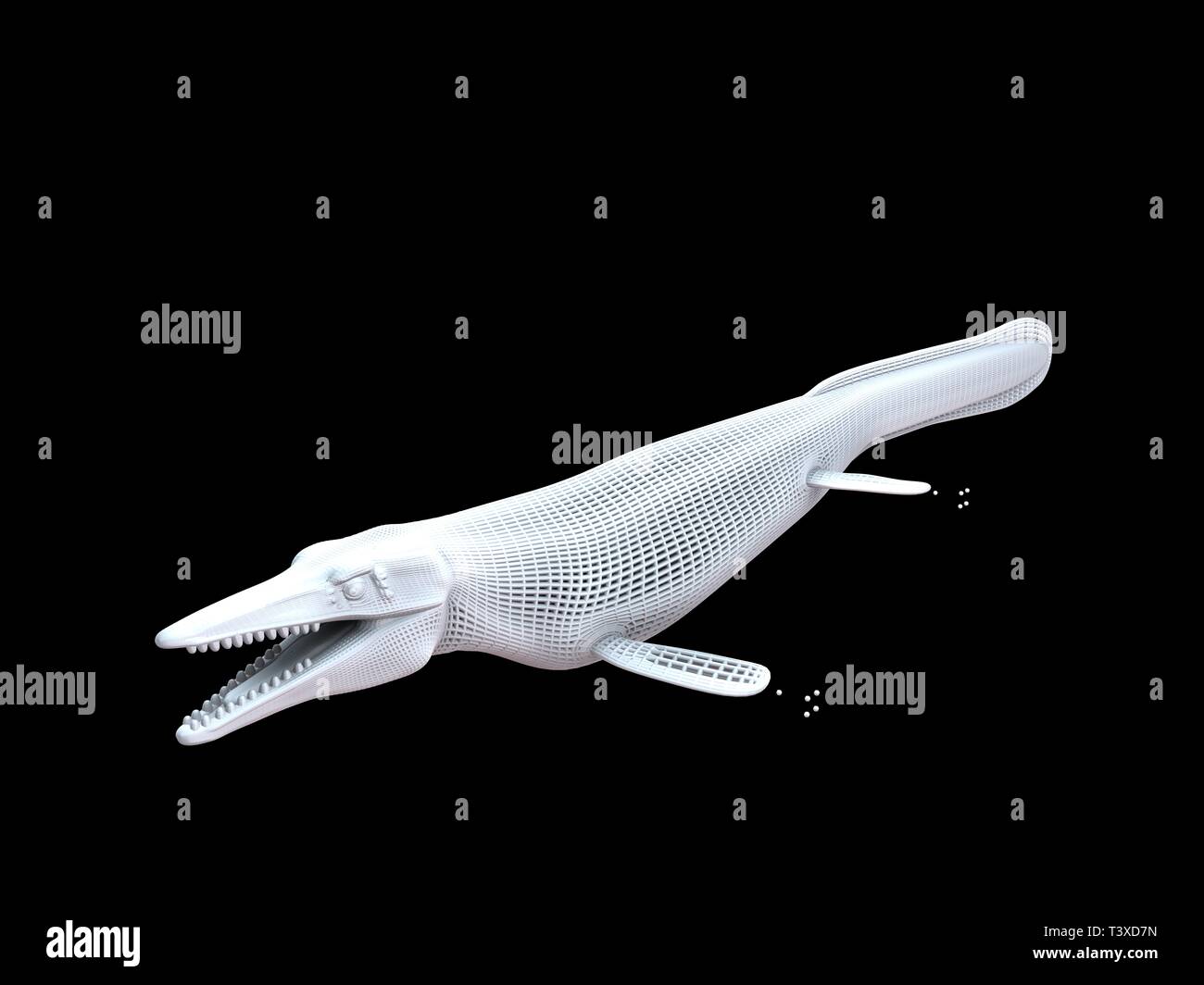 Le rendu 3D d'un isoalted dino à fil blanc sur fond noir Banque D'Images