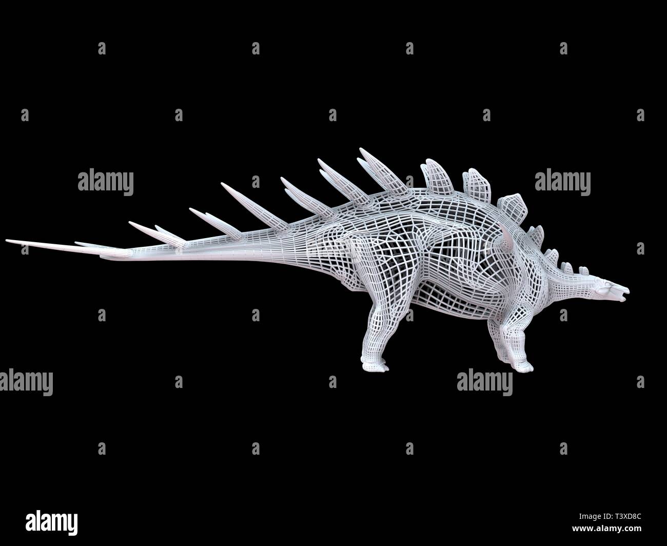 Le rendu 3D d'un isoalted dino à fil blanc sur fond noir Banque D'Images