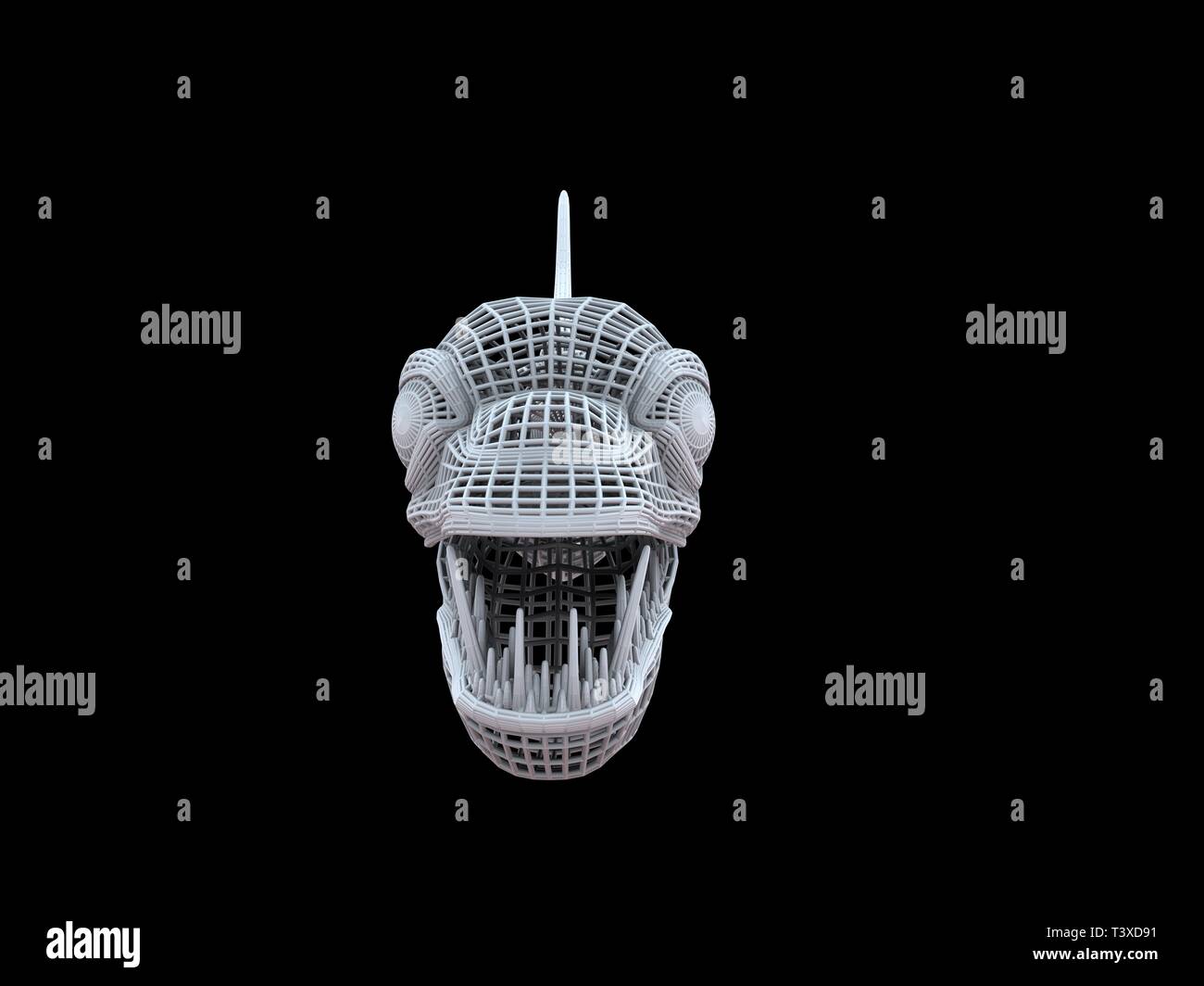 Le rendu 3D d'un isoalted dino à fil blanc sur fond noir Banque D'Images