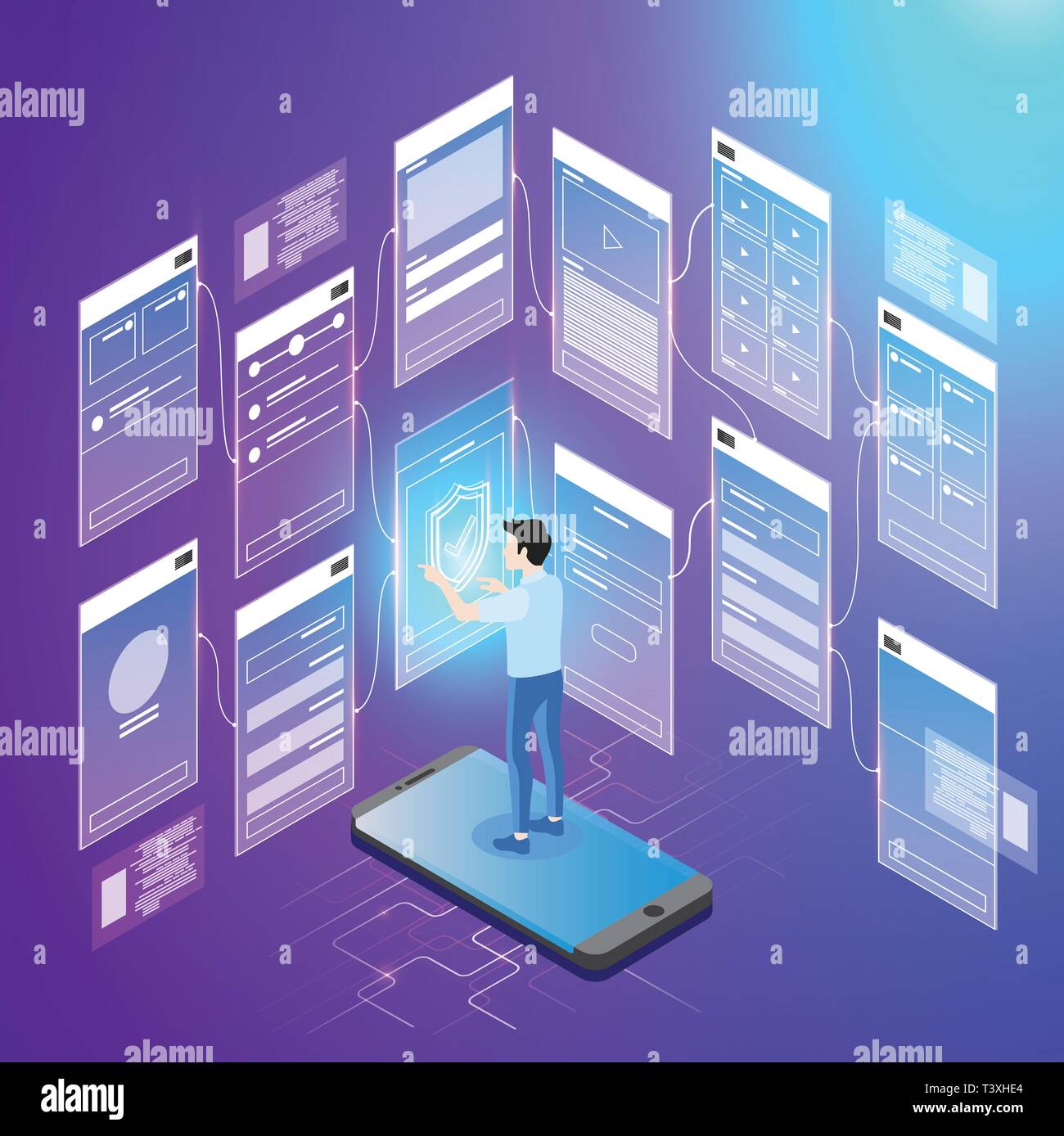 Le développement d'applications mobiles vector illustrations isométriques Illustration de Vecteur