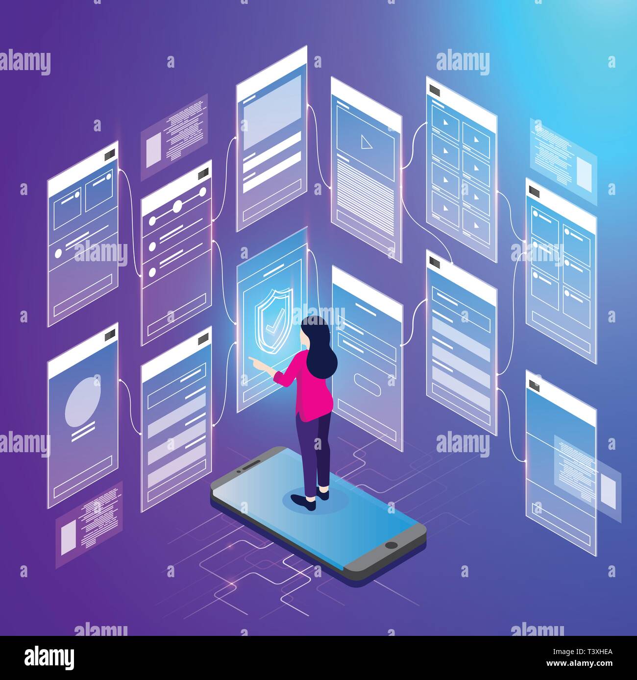 Le développement d'applications mobiles vector illustrations isométriques Illustration de Vecteur