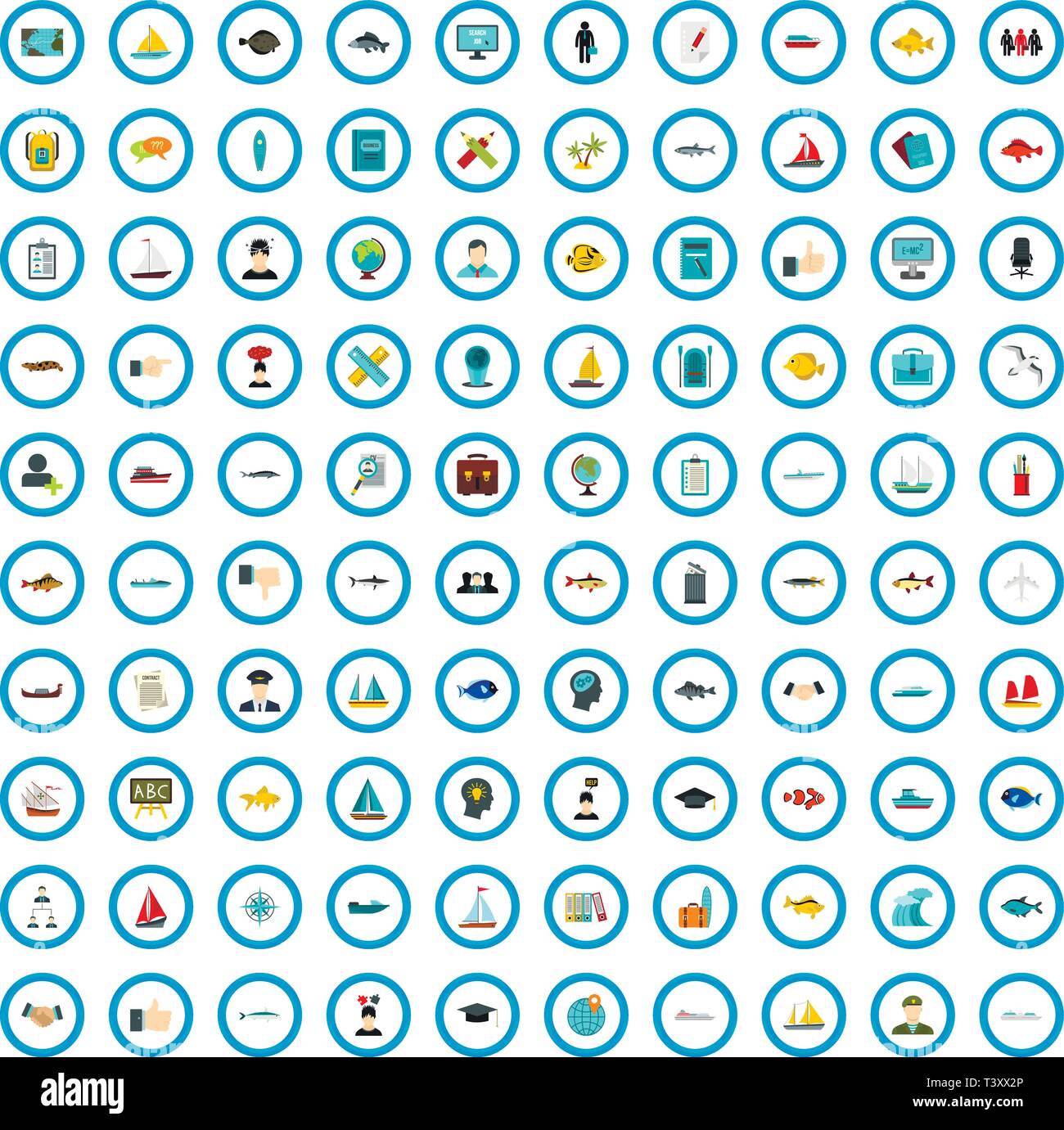 100 Examen d'expédition icons set, style plat Illustration de Vecteur