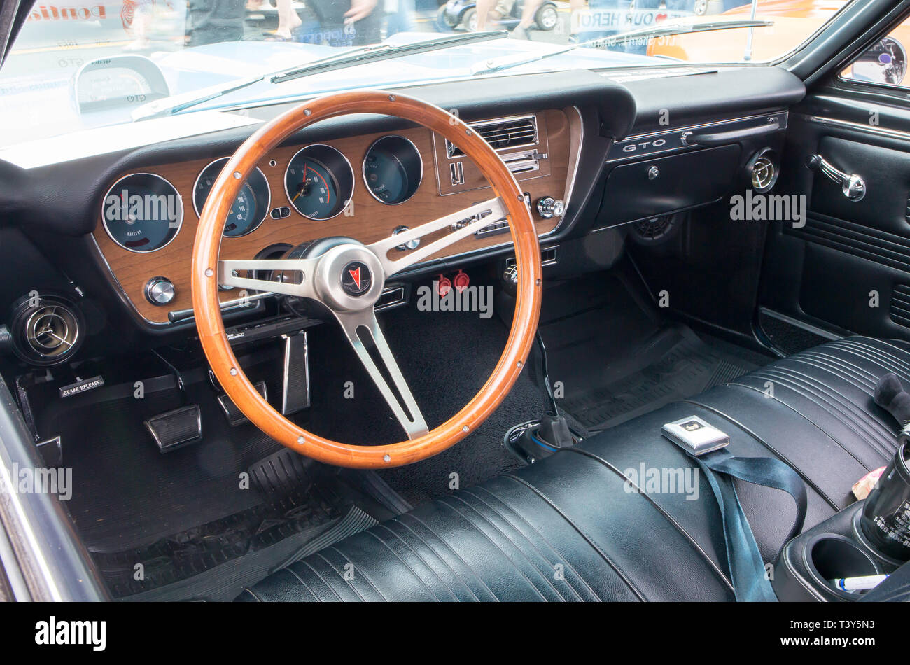 CONCORD, NC (USA) - 6 Avril 2019 : Intérieur d'une Pontiac GTO 1967 sur l'affichage à l'automobile Pennzoil AutoFair Classic Car Show à Charlotte Motor Banque D'Images