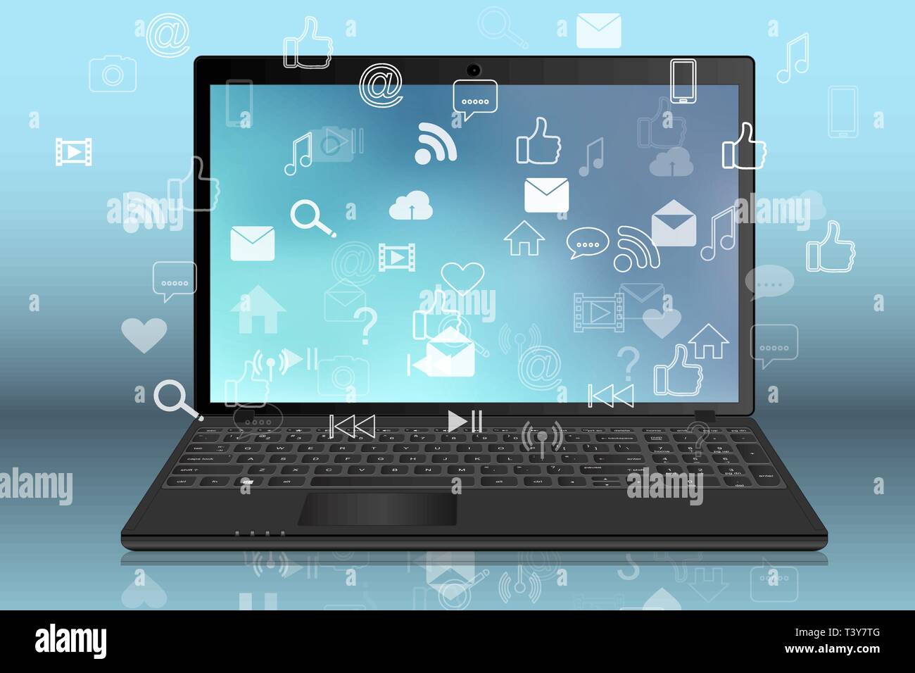 Un ordinateur portable noir vector illustration réaliste, vue avant Illustration de Vecteur