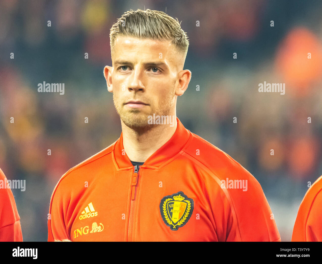 Bruxelles, Belgique - 20 mars 2019. Défenseur de l'équipe nationale de football belge Toby Alderweireld avant l'UEFA Euro 2020 match de qualification le Belgique contre Rus Banque D'Images