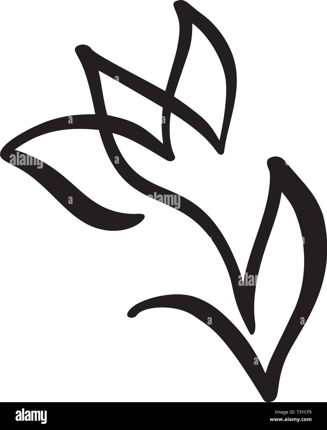 Fleur de tulipe. Ligne continue dessin à la main concept vecteur calligraphique. Logo fleurs printemps scandinave de l'élément de conception dans un style minimaliste et noir. Illustration de Vecteur