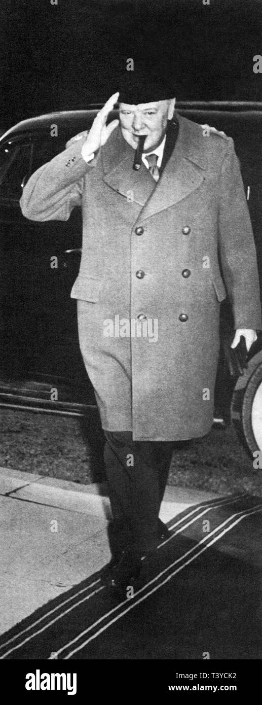 Winston Churchill en arrivant à la Conférence de Yalta en février 1945 Banque D'Images