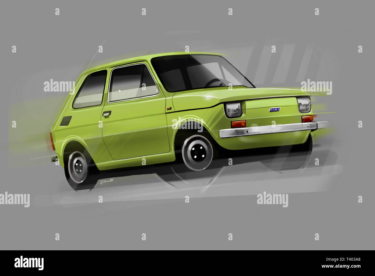 Fiat 126 dessin voiture numérique Banque D'Images