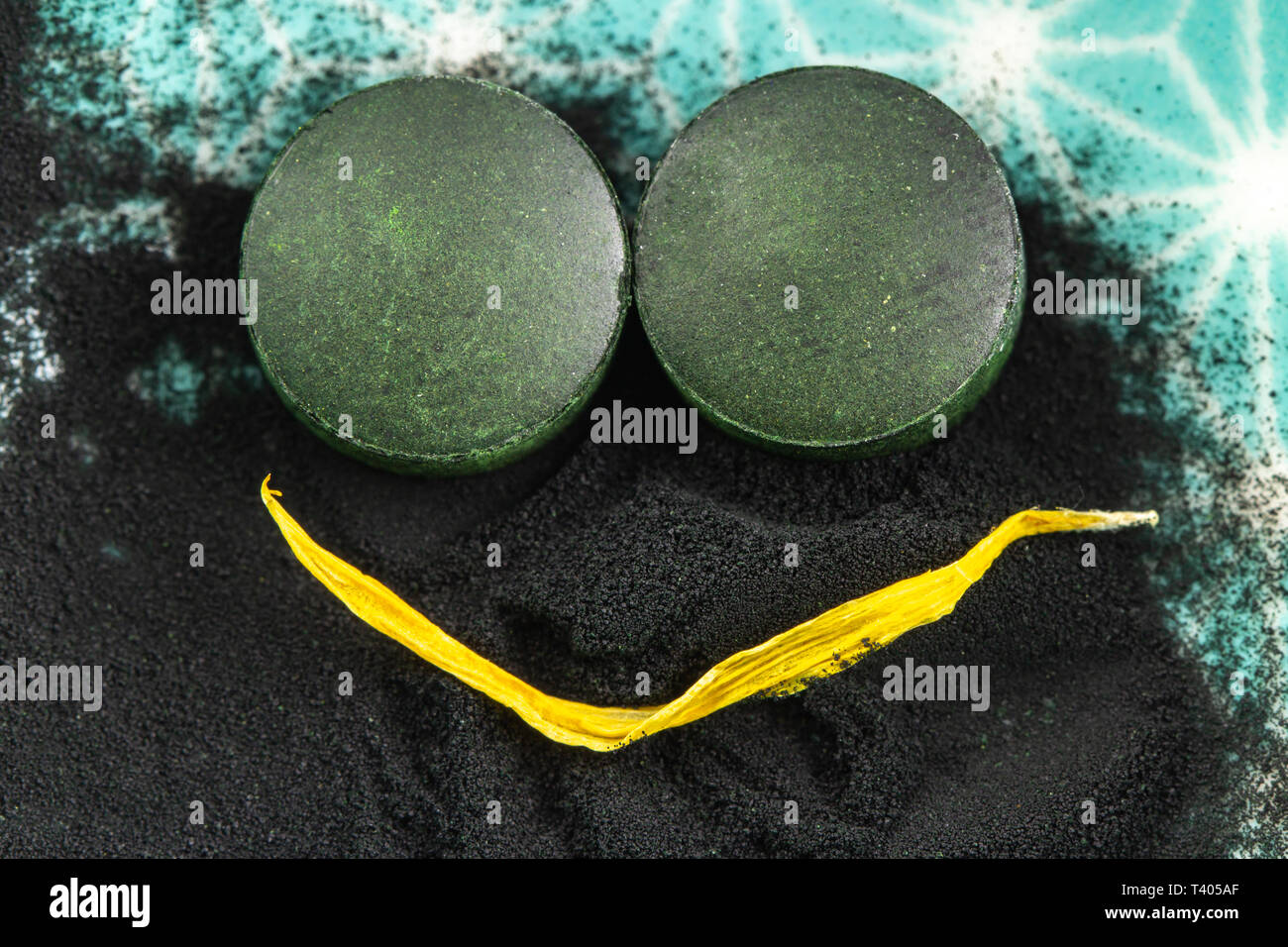 Poudre d'algue spiruline, détail naturopathie sain Banque D'Images