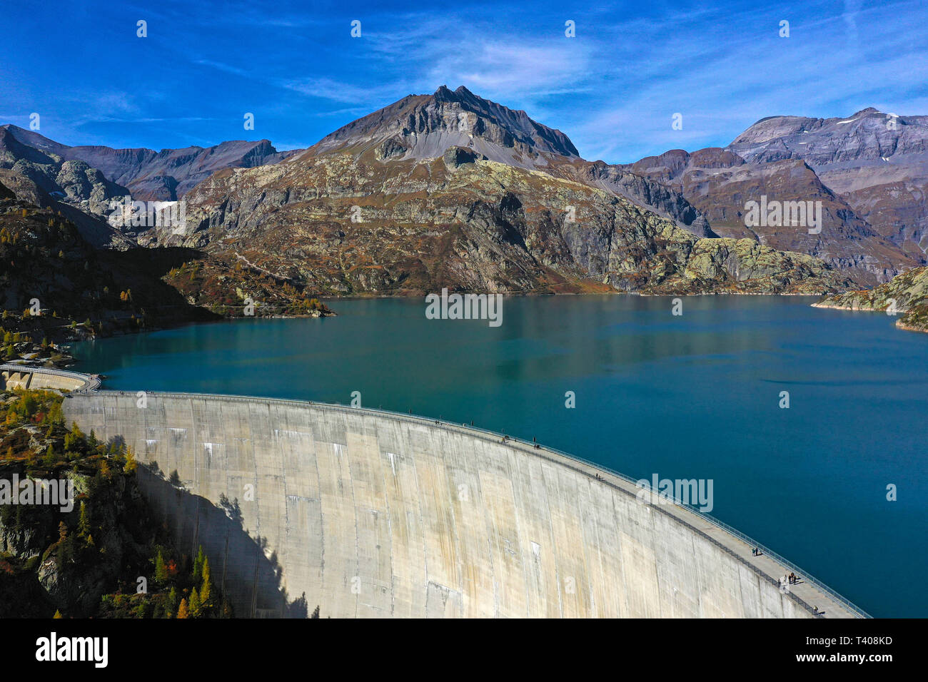 Barrage d'Emosson et réservoir d'eau, Barrage d'Emosson, vue aérienne, de Finhaut, Valais, Suisse Banque D'Images