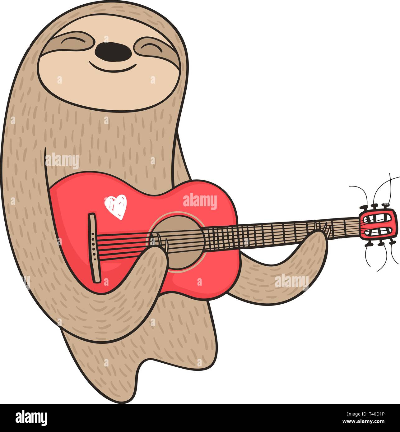 Illustration d'un mignon sloth à jouer de la guitare. Illustration de Vecteur
